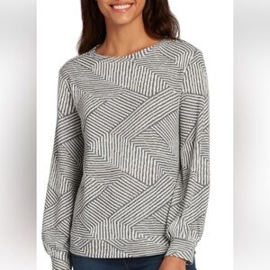 Work from home chic Gray & White Striped Geometric Crewneck Sweater